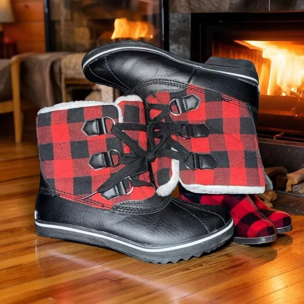 JBU by Jambu Women's Brenda Weather Ready Snow Boot Black Red Plaid Size 8